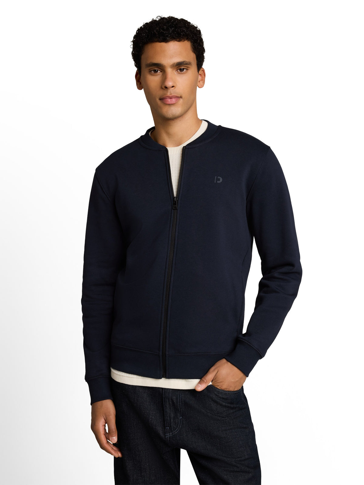 Tom Tailor Navy Sweat Jacket With Bomber Collar