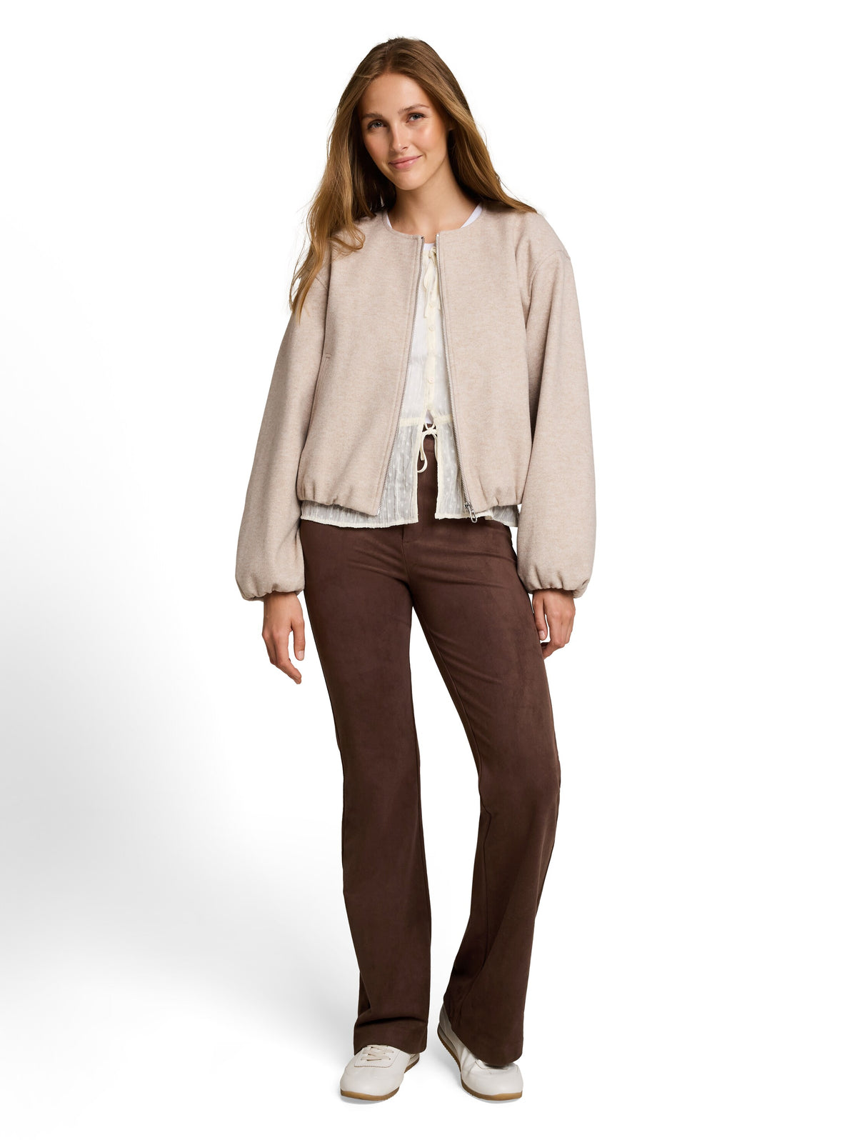 Tom Tailor Brown Flared Trousers in Suede-Effect Fabric Pant