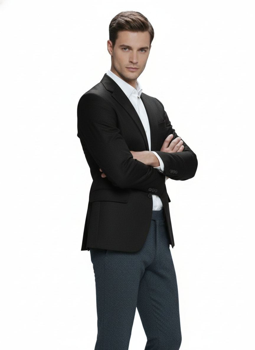 Black Blazer With Lapel Pockets