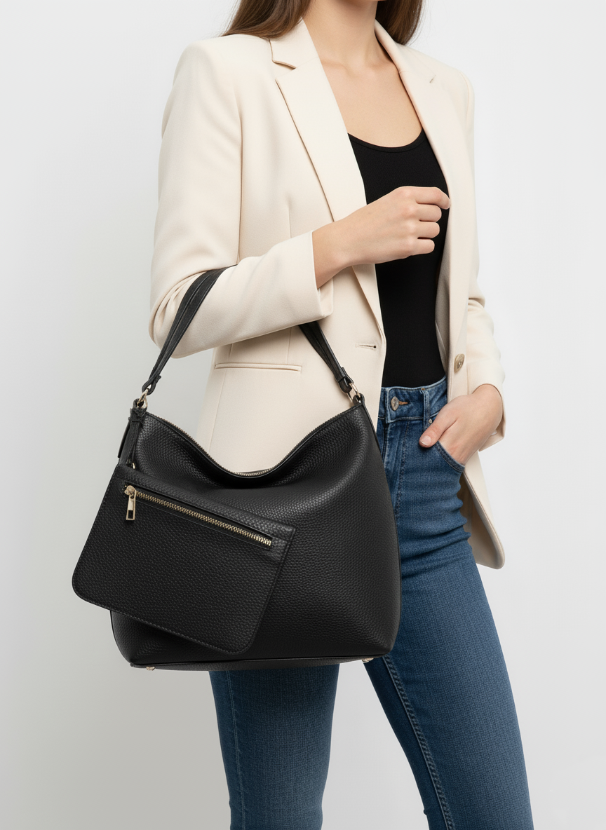 Relaxed Curved Black Shoulder Bag