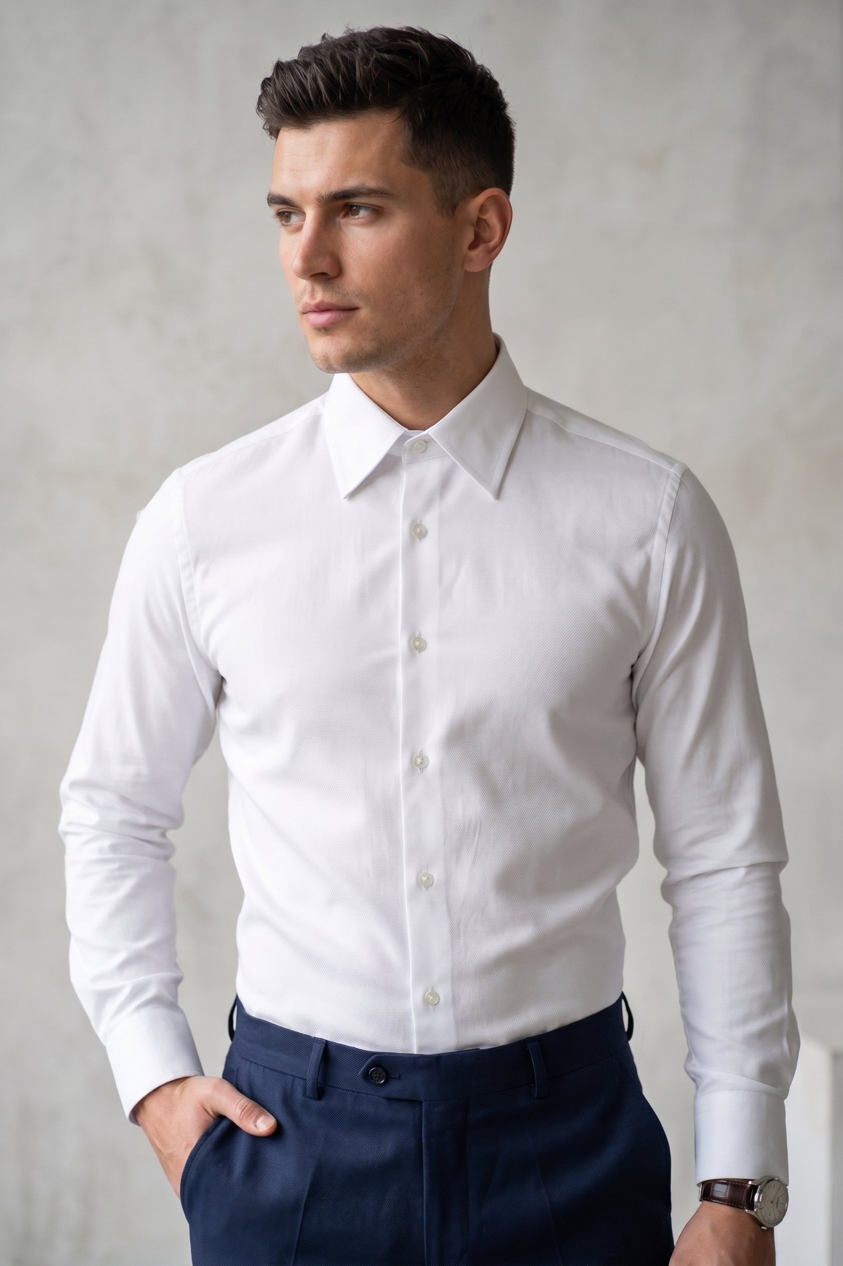 Classic Slim Fit White Long Sleeved Shirt