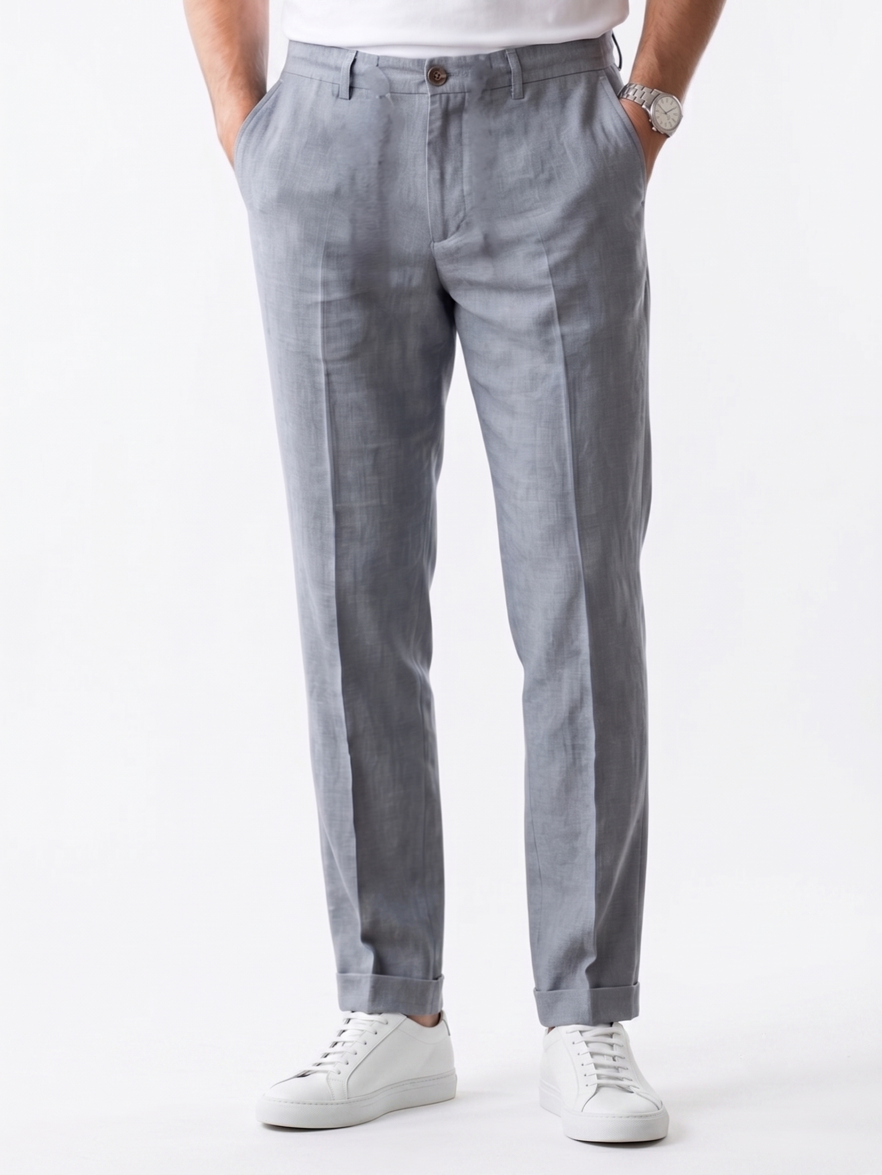 Casual Summer Grey Linen Drawstring Pants