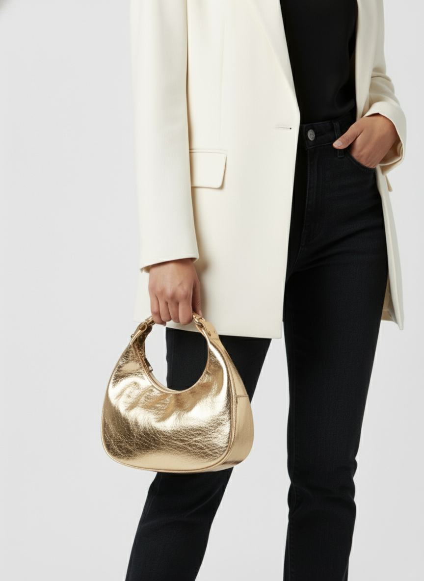 Stylish Gold Shoulder Bag With Modern Design