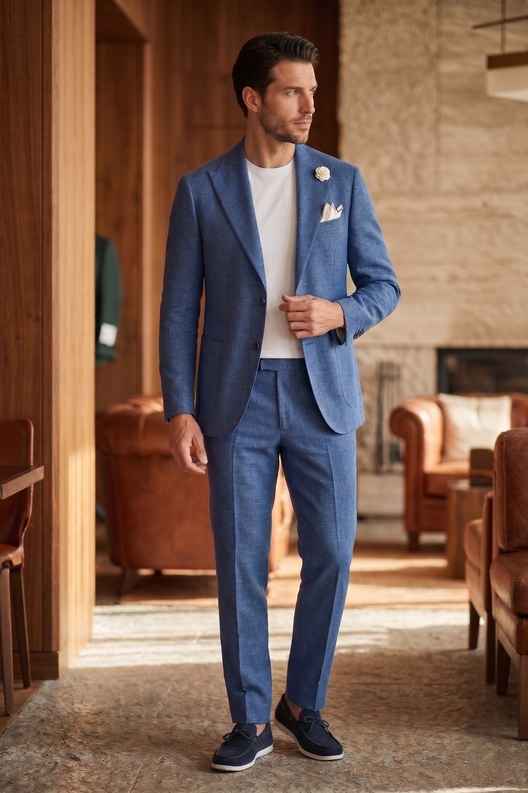 Navy Linen Suit With Patch Pockets
