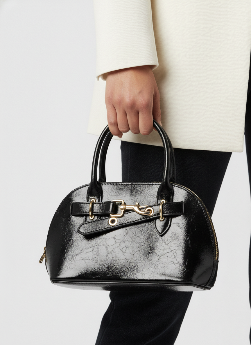 Elegant Black Patent Leather Handbag