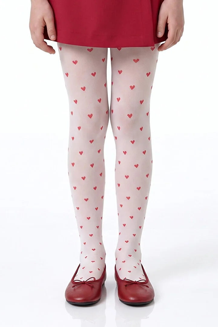Penti White Pretty Red Little Heart Tights