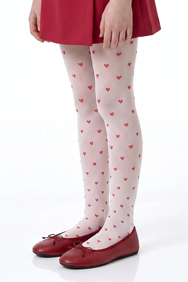 Penti White Pretty Red Little Heart Tights