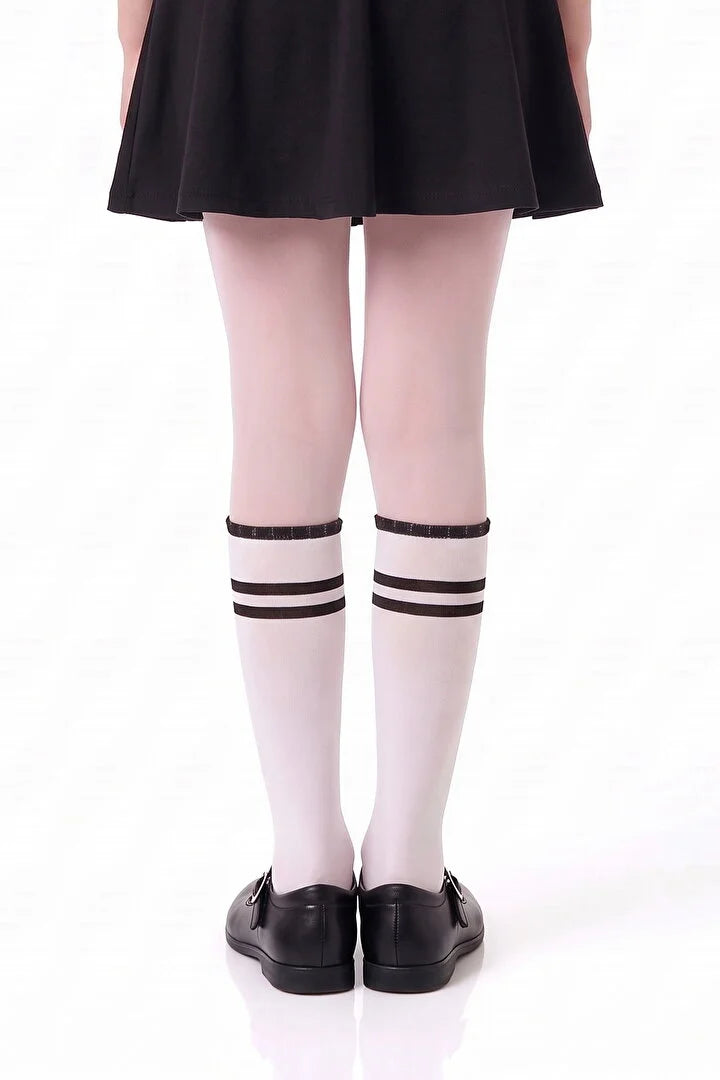 Penti White Pretty Ribbed Ruffled Tights