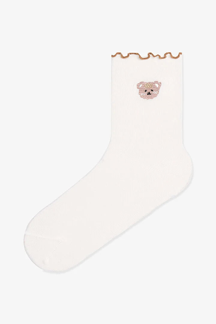 Penti 2 Pairs Of Cotton Bear Embroidery Ruffle Socks