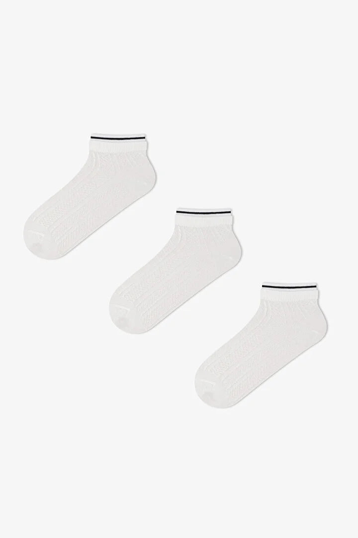 Penti 3 Pairs Seamless Toe Cotton Self-Patterned Socket Detail Footie Socks