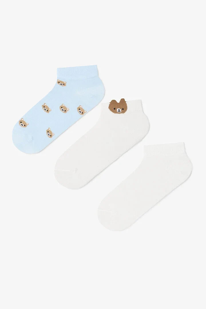 Penti 3 Pairs Of Cotton Bear Patterned Liner Socks