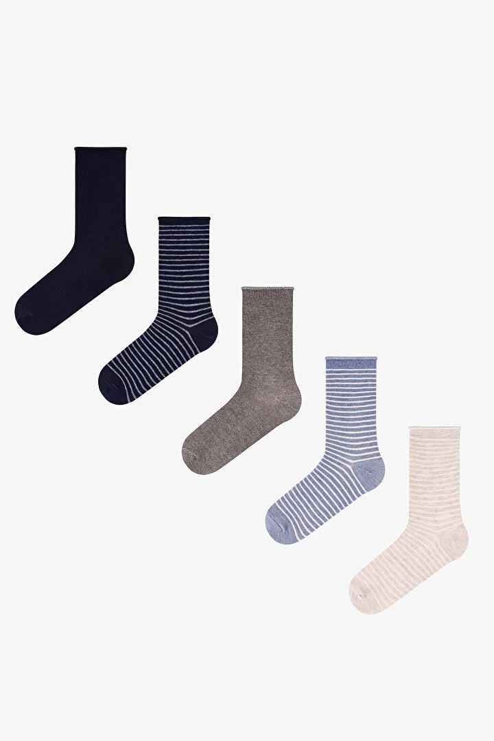Penti Navy Relax Line Striped Cotton 5 Pack Ankle Socks