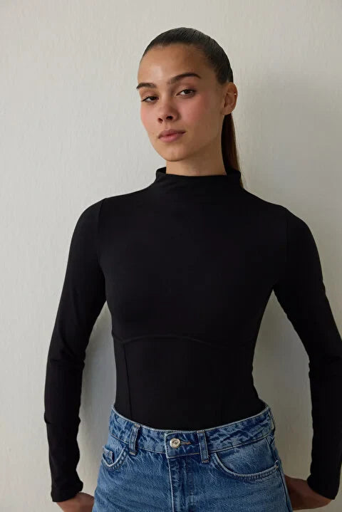 Penti Black Half Turtleneck Long Sleeve Bodysuit Top