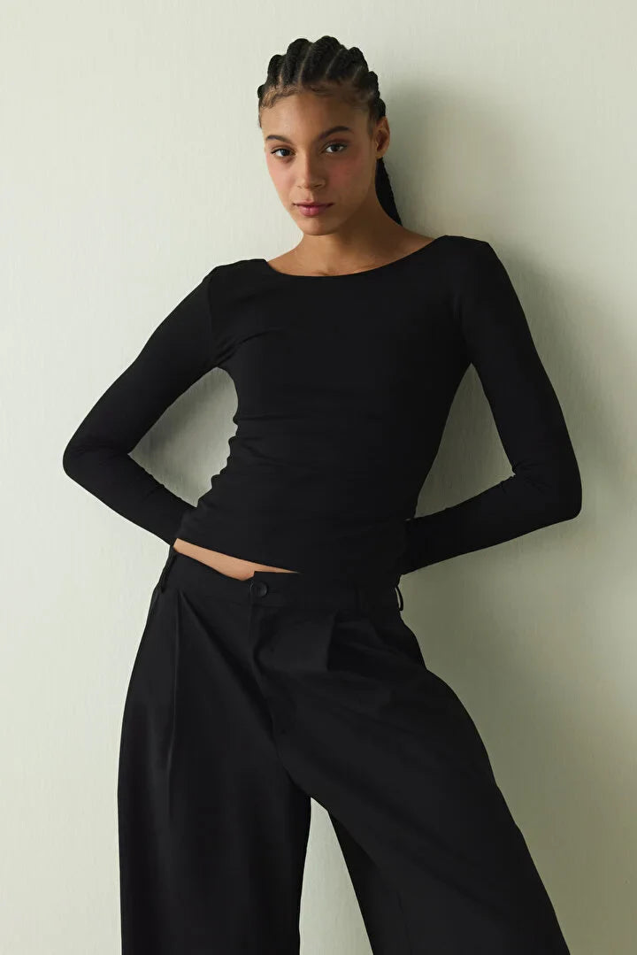 Penti Black Crew Neck Long Sleeve Slim Fit Top