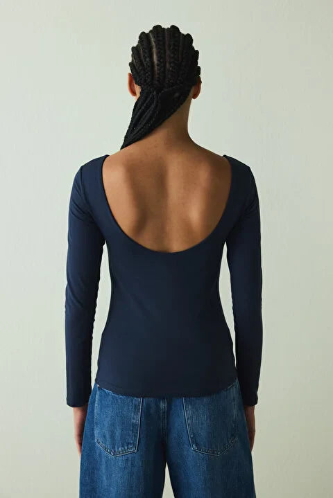 Penti Navy Crew Neck Long Sleeve Slim Fit Top