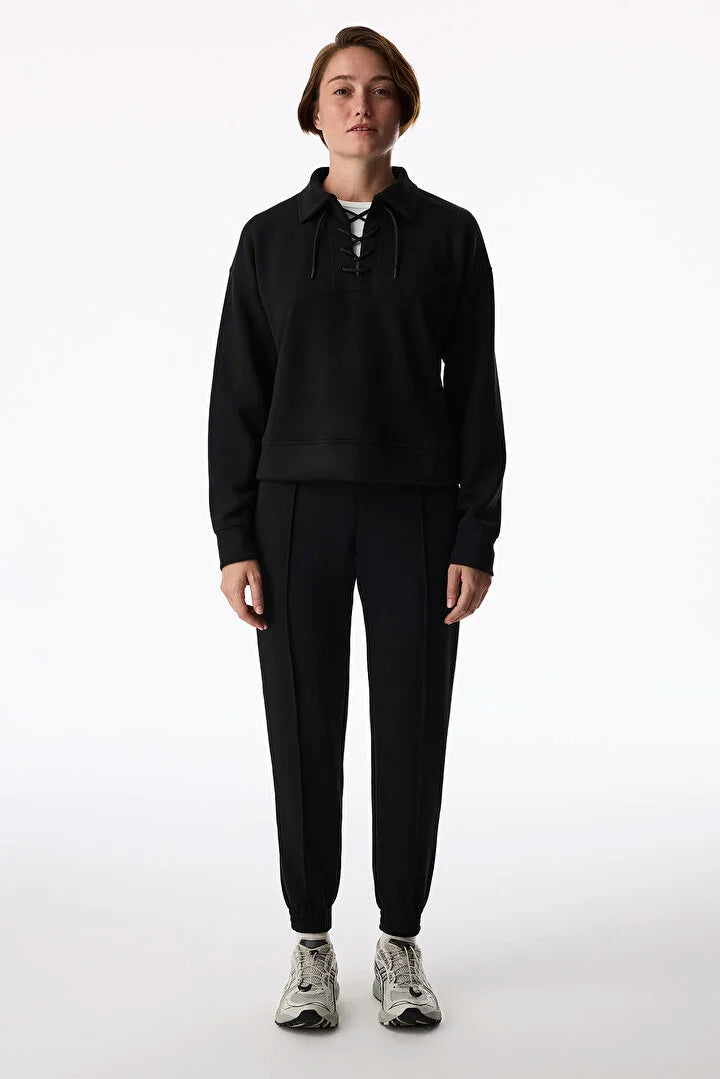 Penti Black Silky Touch Lace-Up Long Sleeve Sweatshirt