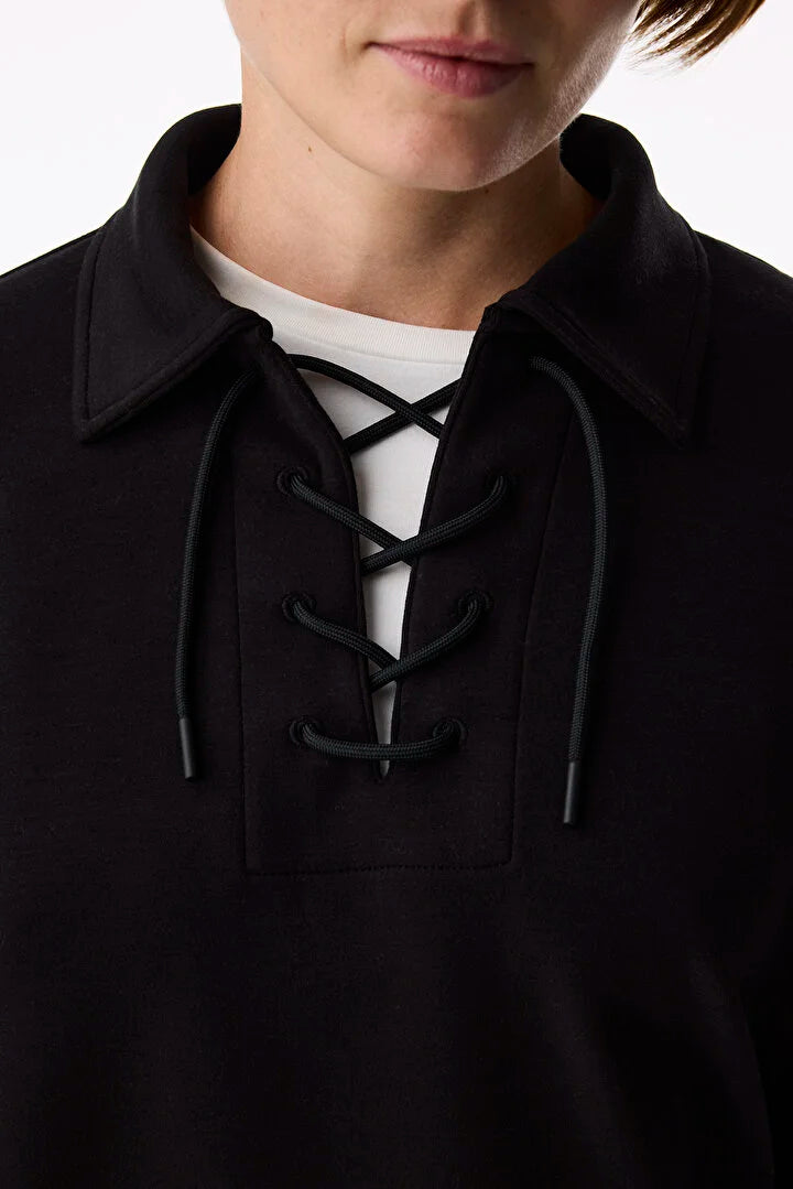 Penti Black Silky Touch Lace-Up Long Sleeve Sweatshirt