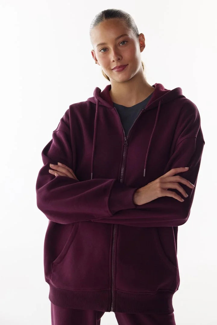 Penti Bordeaux Full Zipper Brushed Active Long Sleeve Sweatshirt