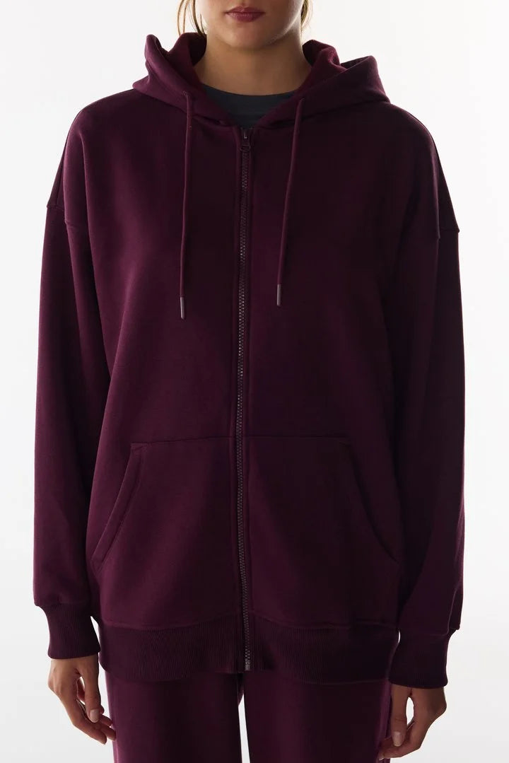 Penti Bordeaux Full Zipper Brushed Active Long Sleeve Sweatshirt