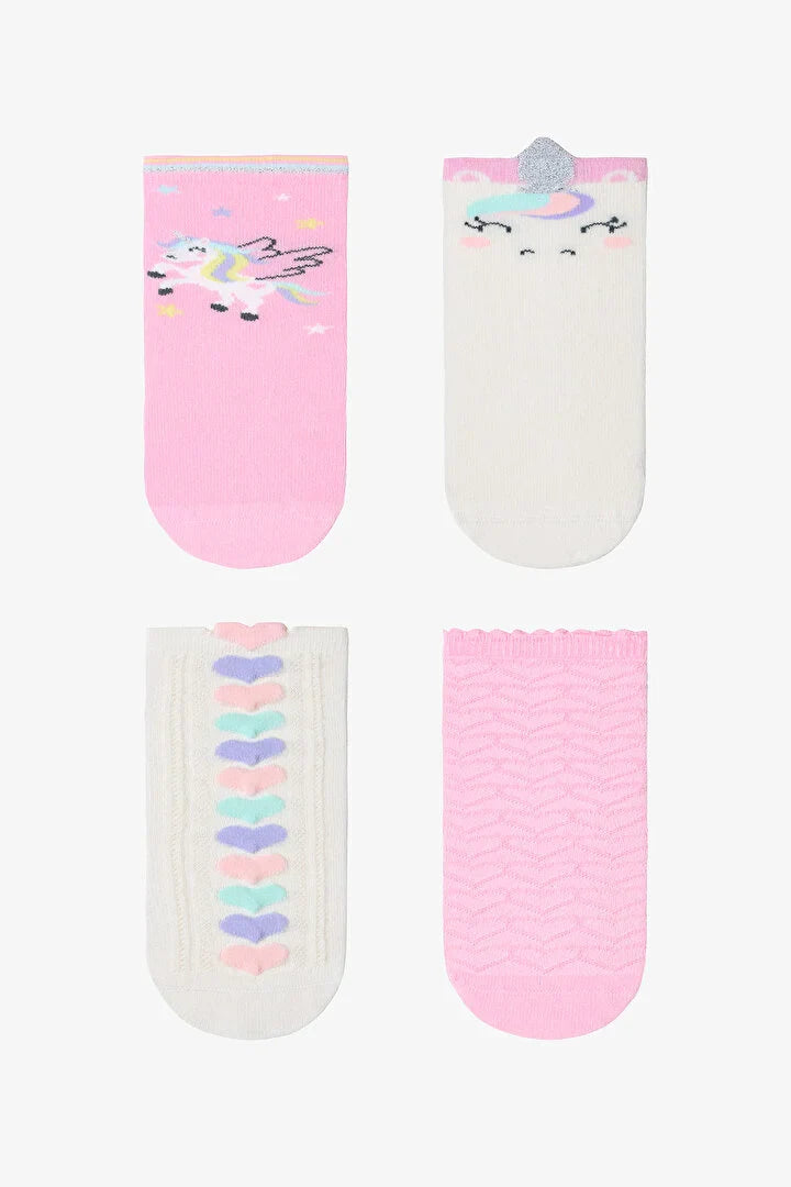 Penti Girl's Love Unicorn Patterned Cotton 4-Pack Socks