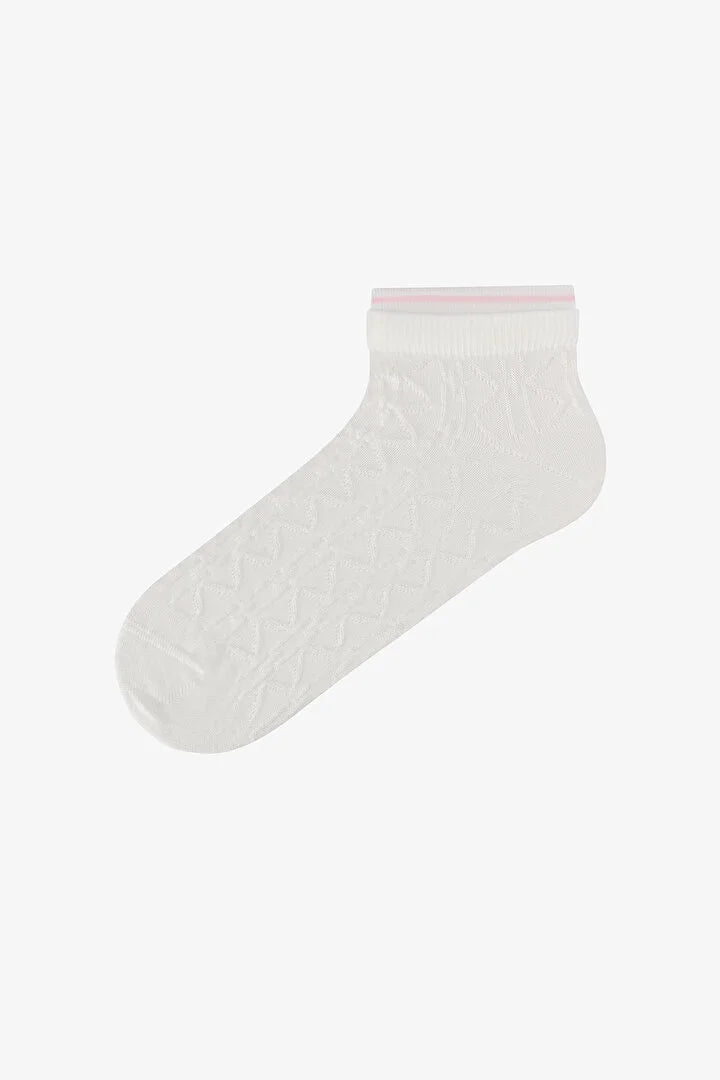 Penti 3 Pairs Seamless Toe Cotton Self-Patterned Socket Detail Footie Socks