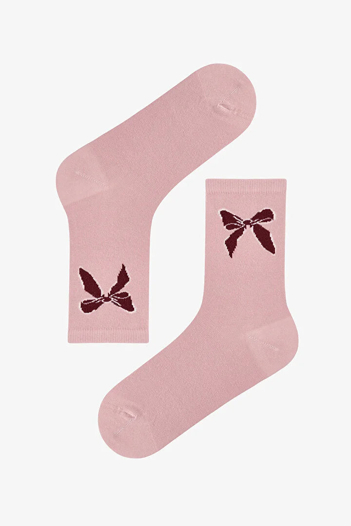 Penti Bordeaux Ribbon Heart Bow Print Cotton 3 Pack Ankle Socks