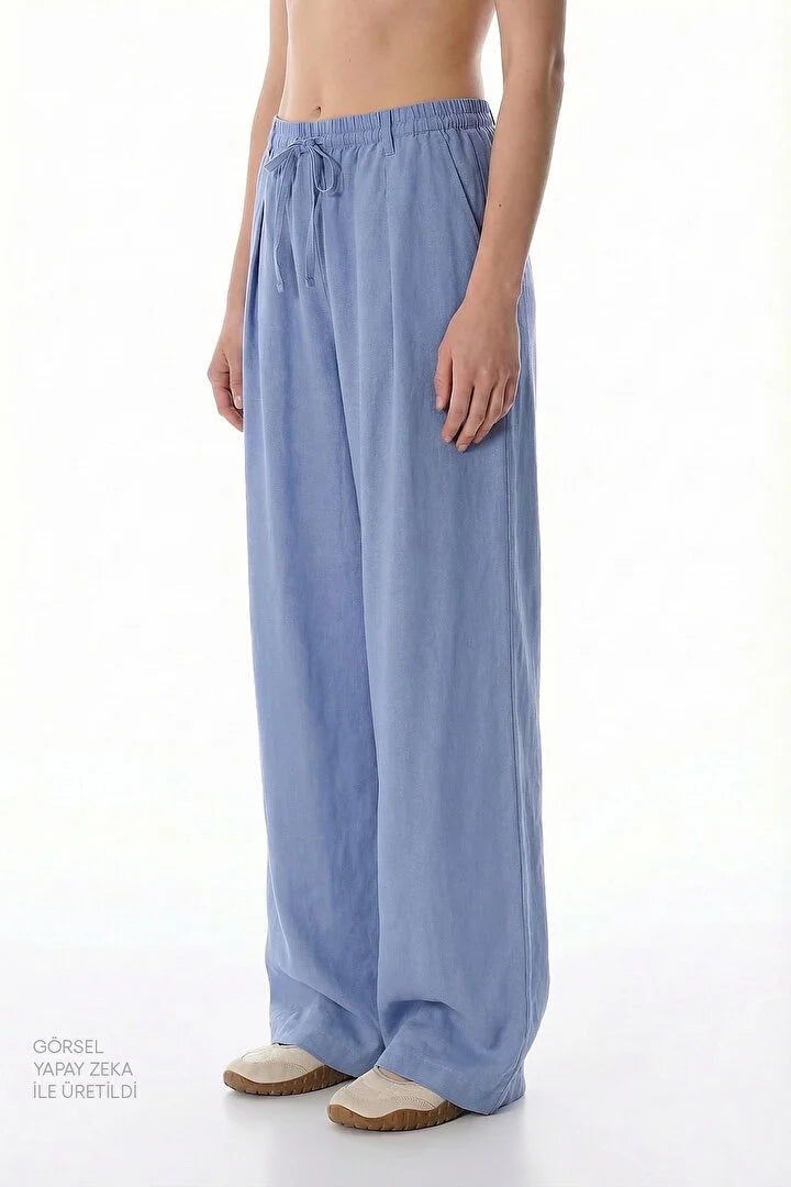 Penti Dark Blue Linen High Waisted Pants