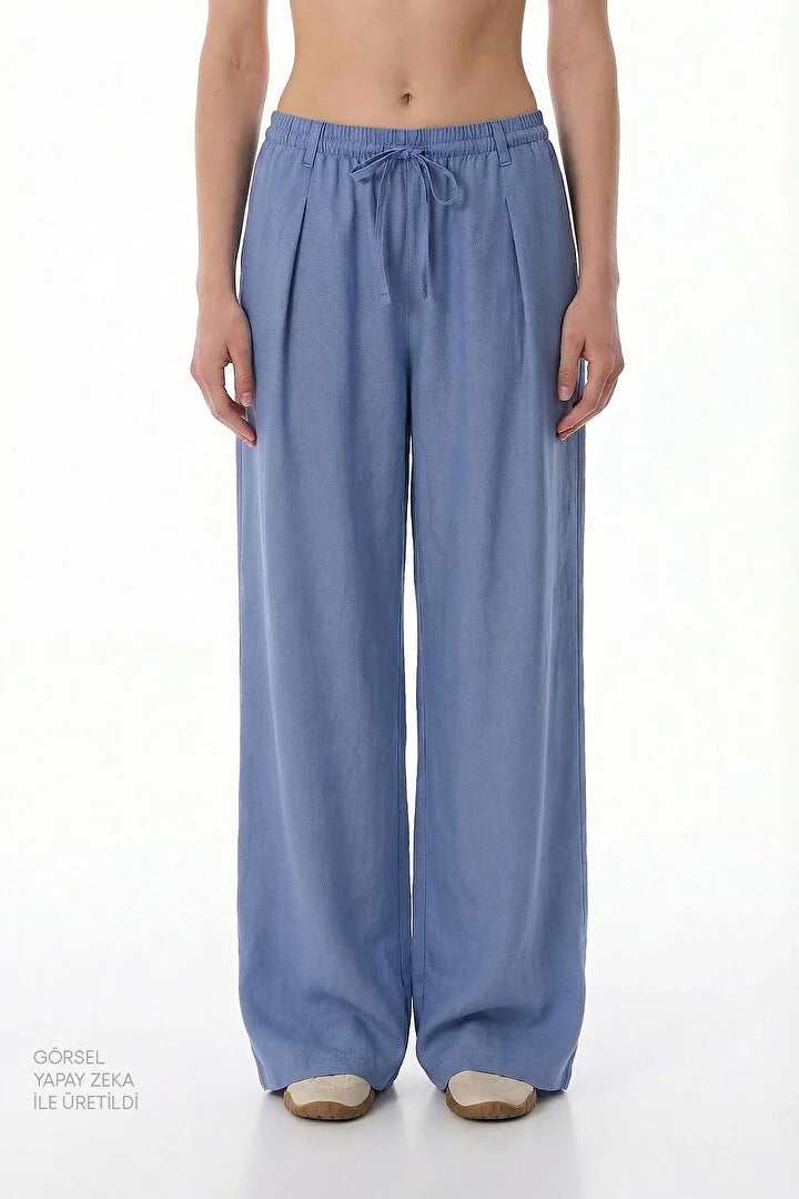 Penti Dark Blue Linen High Waisted Pants