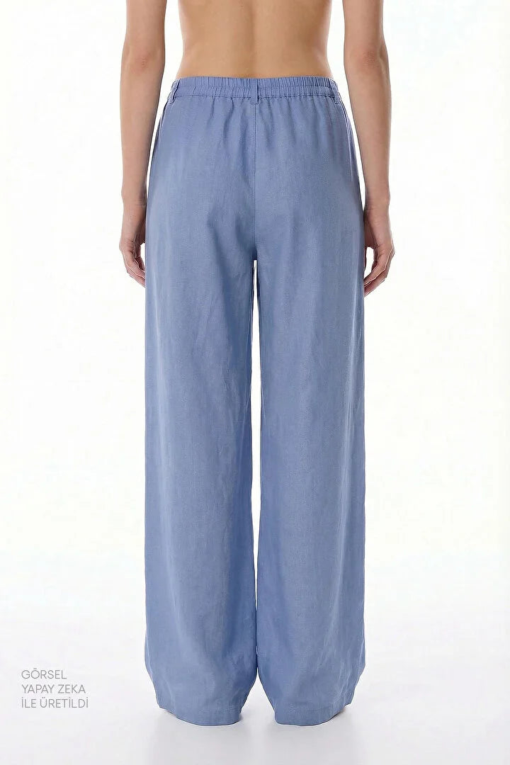 Penti Dark Blue Linen High Waisted Pants