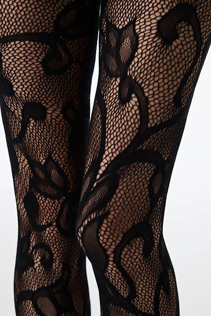 Penti Black Lily Floral Mesh Tights