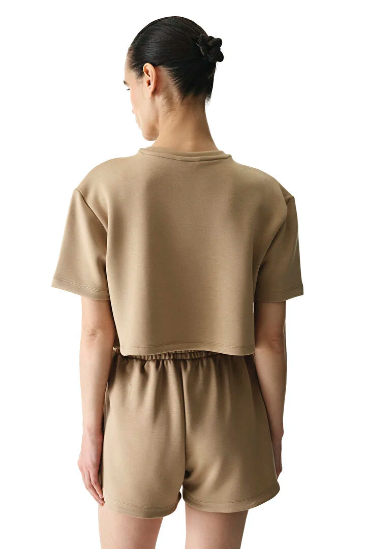 Penti Beige Silky Touch Stitch Detail Crew Neck T-Shirt