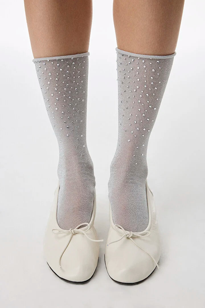 Penti Silver Shiny Stone Print Ankle Socks