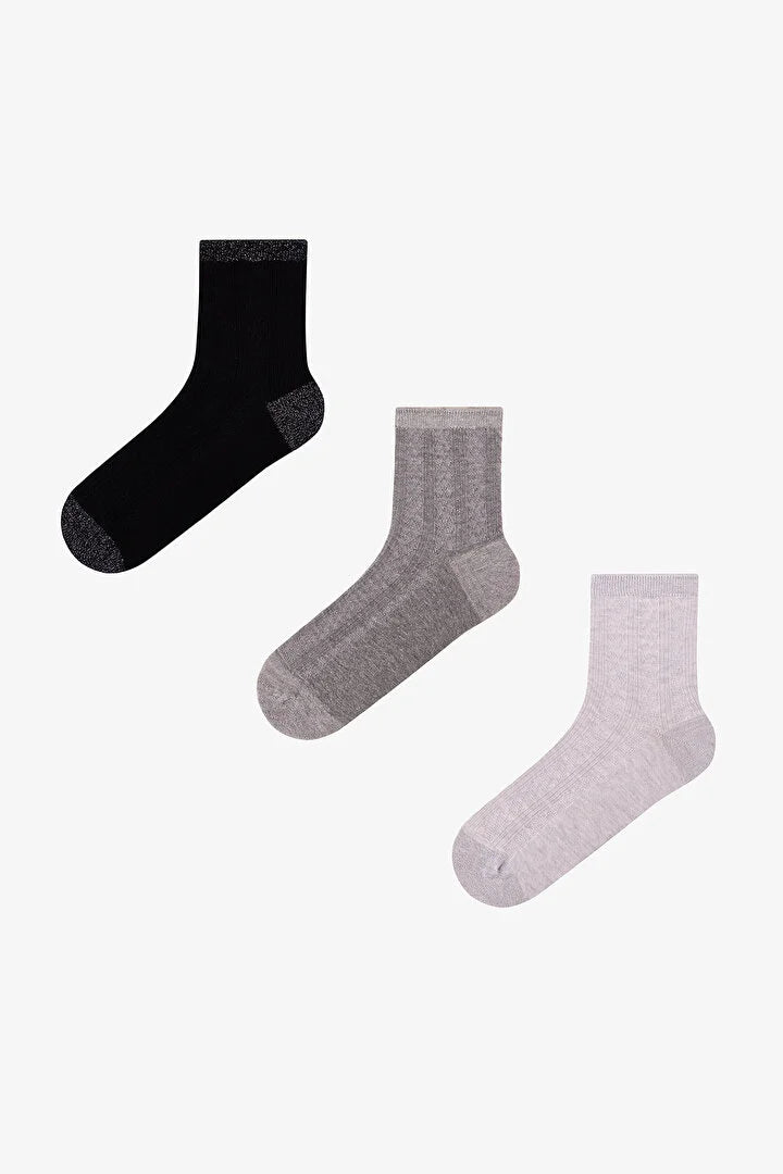 Penti Black Grey Shimmer Glitter 3 Pack Ankle Socks