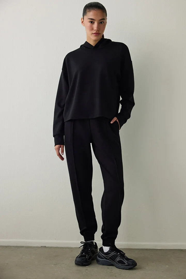 Penti Black Silky Feel Hooded Slogan Printed Sweater