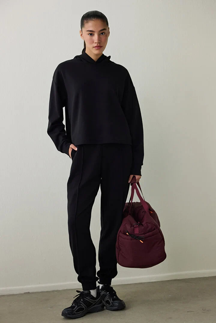 Penti Black Silky Feel Hooded Slogan Printed Sweater