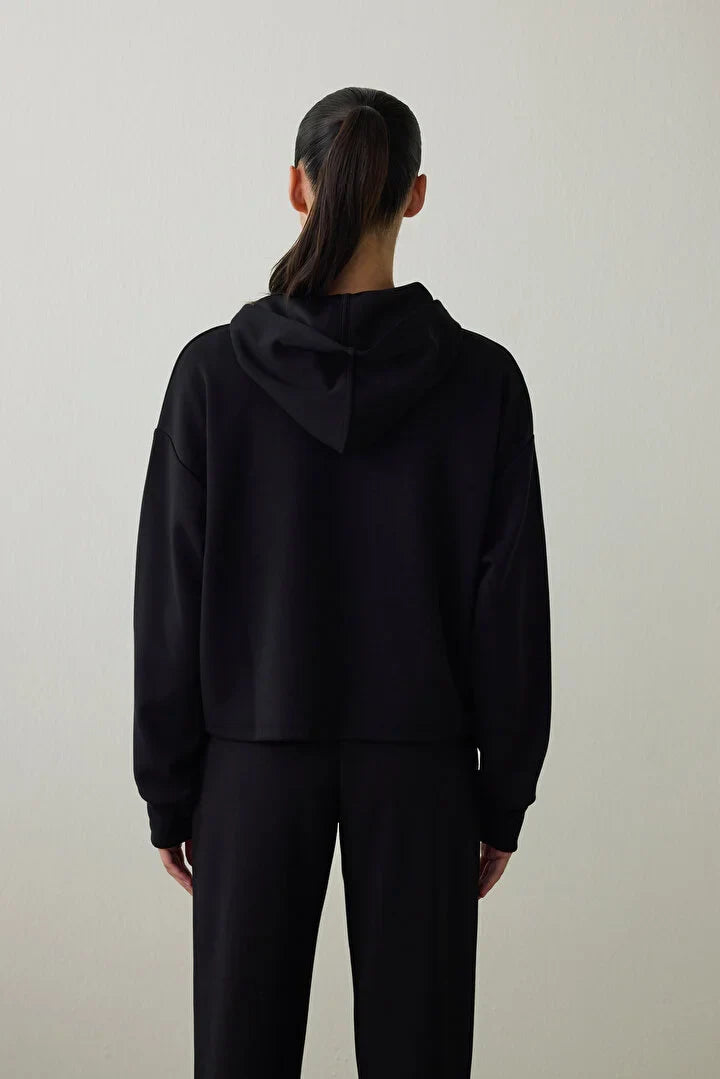 Penti Black Silky Feel Hooded Slogan Printed Sweater