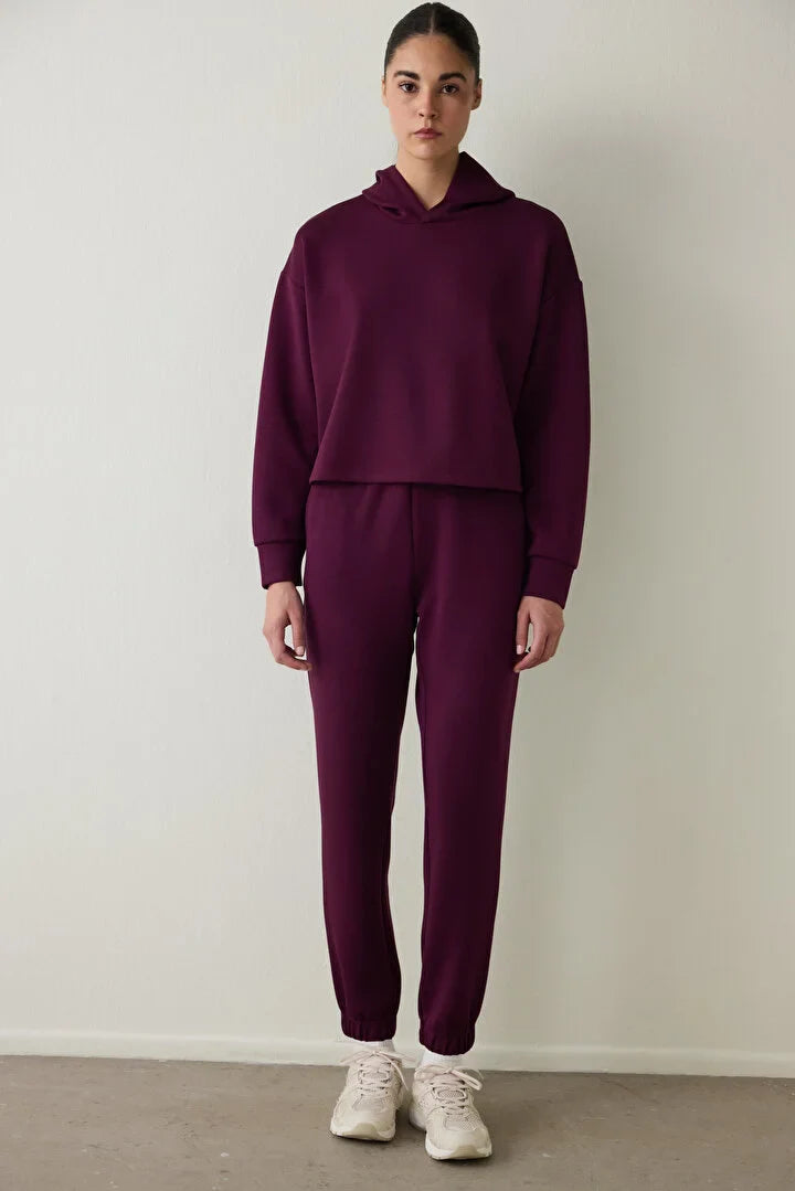 Penti Burgundy Silky Feel Hooded Slogan Printed Sweater