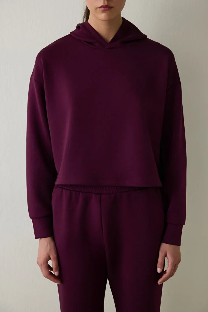 Penti Burgundy Silky Feel Hooded Slogan Printed Sweater