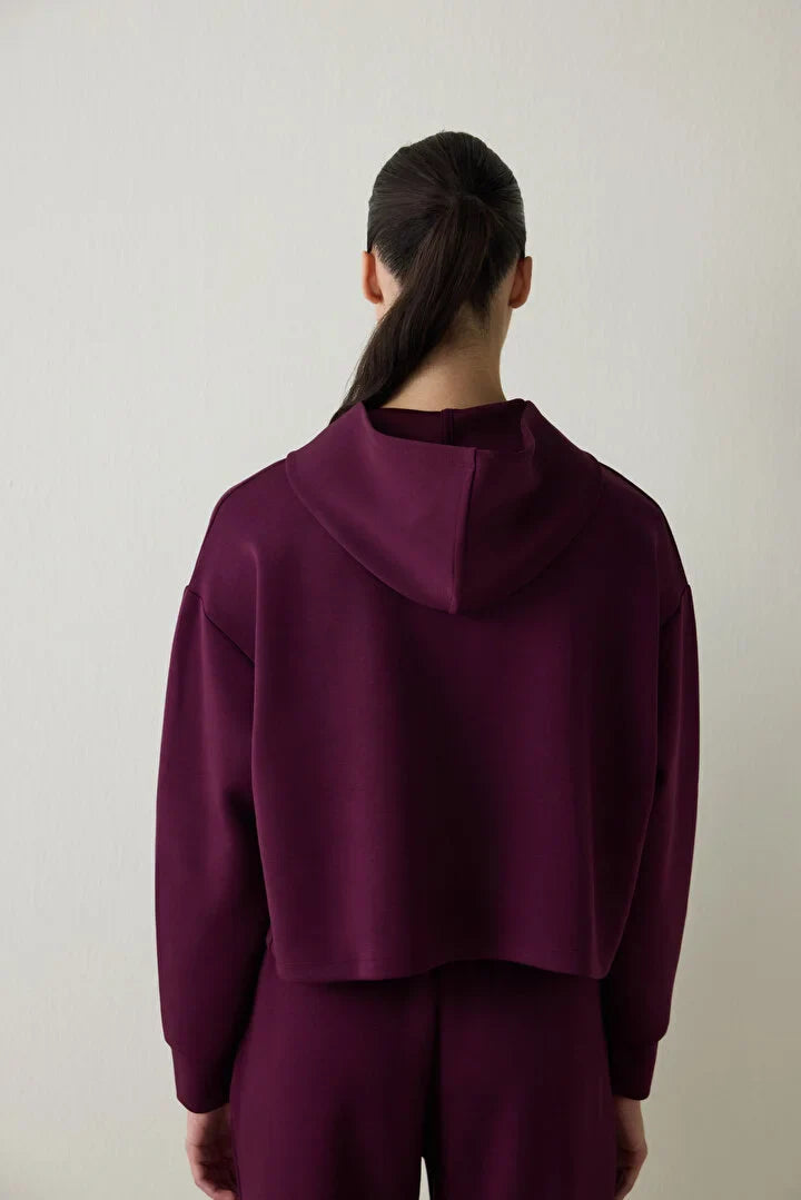 Penti Burgundy Silky Feel Hooded Slogan Printed Sweater