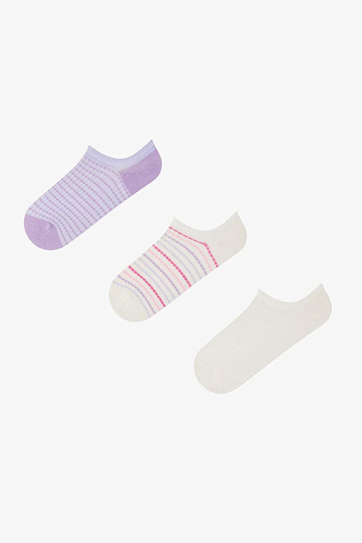 Penti 3 Pairs Seamless Toe Cotton Colorful Striped Patterned Sneaker Socks