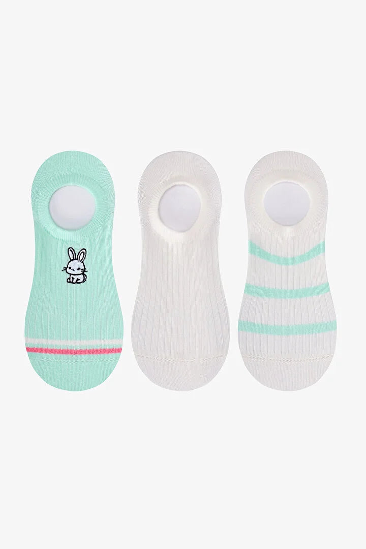 Penti 3 Pairs Seamless Toe Cotton Colorful Bunny Embroidered Sneaker Socks
