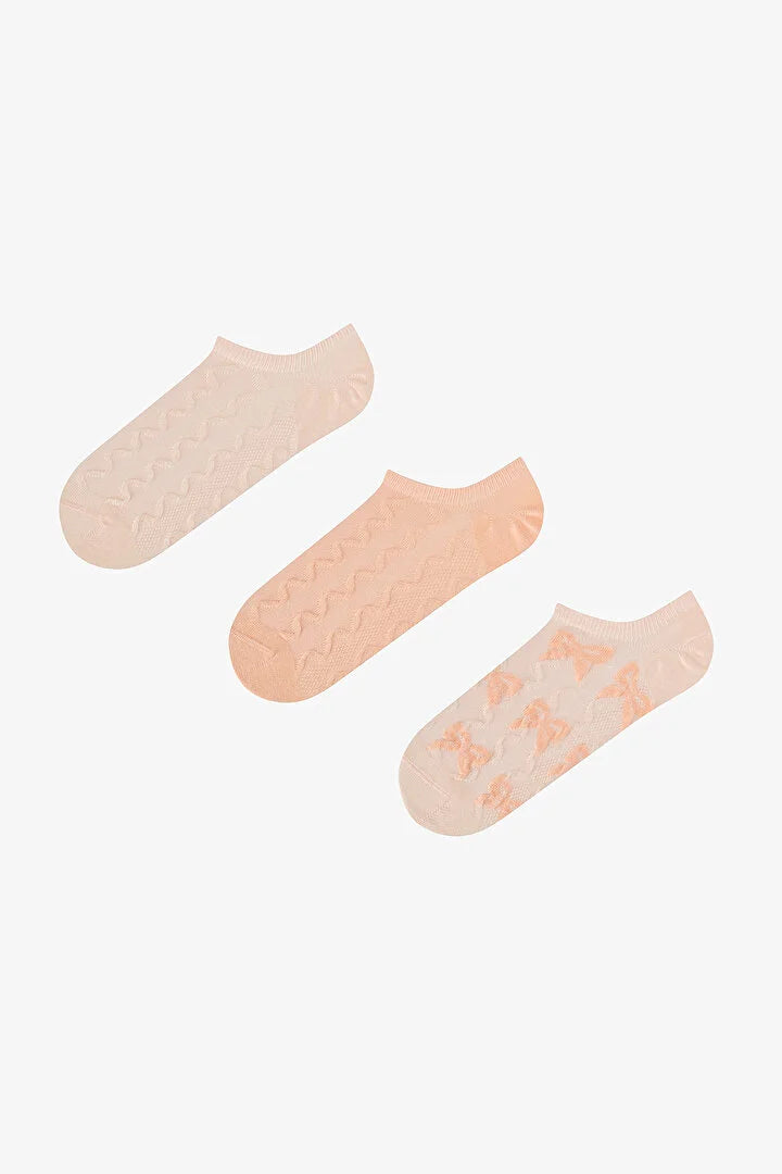 Penti 3 Pairs Seamless Toe Cotton Colorful Embossed Bow Patterned Sneaker Socks