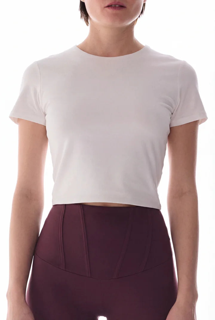 Penti Off-White Crew Neck Crop Cotton T-Shirt