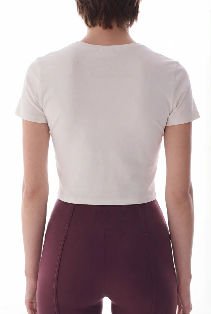Penti Off-White Crew Neck Crop Cotton T-Shirt