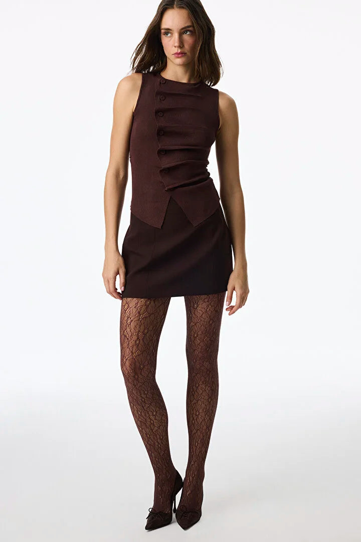 Penti Brown Aura Floral Mesh Tights