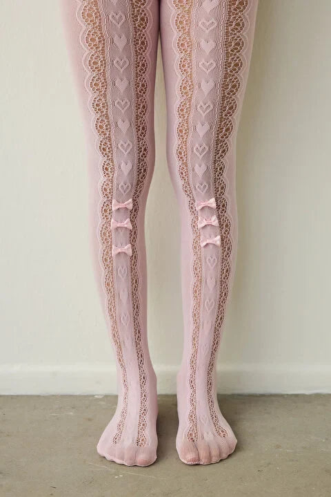 Penti Pink Girl's Bow Detailed Fishnet Pantyhose