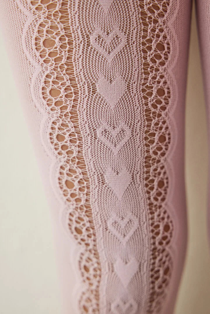 Penti Pink Girl's Ribbon Patterned Bow Fishnet Tights
