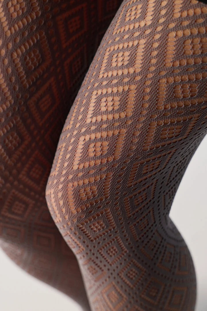 Penti Anthracite Shadow Diamond Geometric Pattern Mesh Tights
