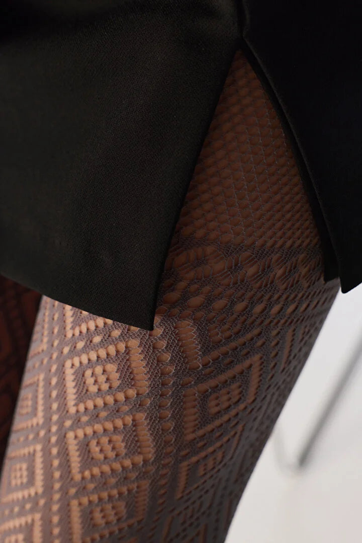 Penti Anthracite Shadow Diamond Geometric Pattern Mesh Tights