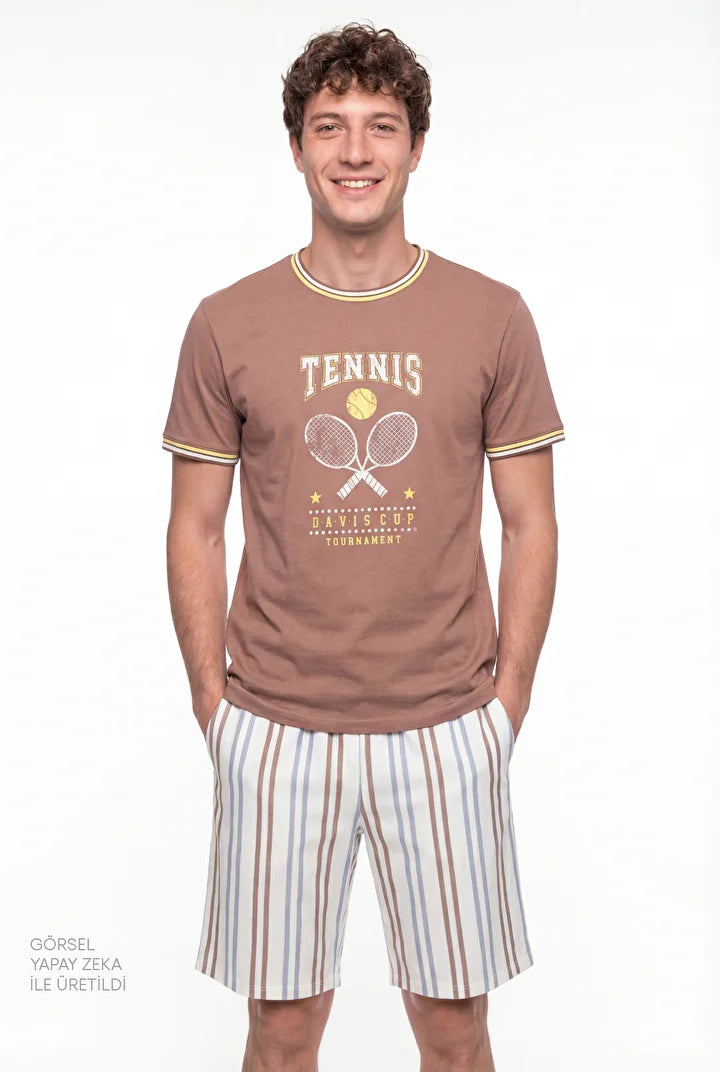 Penti Men Printed Design Colorful Shorts Pyjama Set
